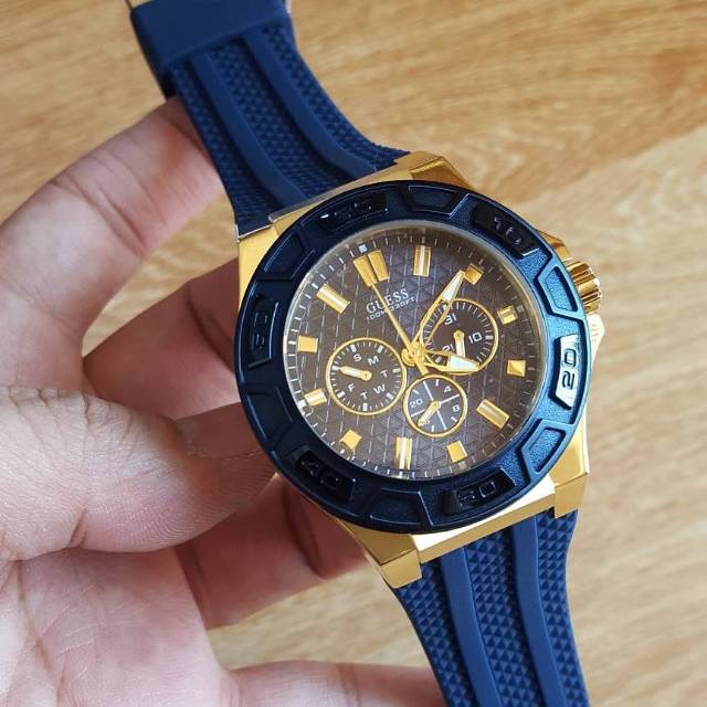 Guess Force Blue & Rose Gold Dial Blue Silicone Strap Watch For Men - W0674G2