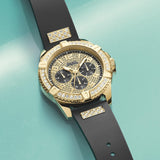 Guess Frontier Crystals Black Dial Black Silicone Strap Watch For Men - W1132G1