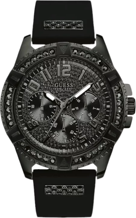 Guess Frontier Crystals Black Dial Black Silicone Strap Watch For Men - W1132G3