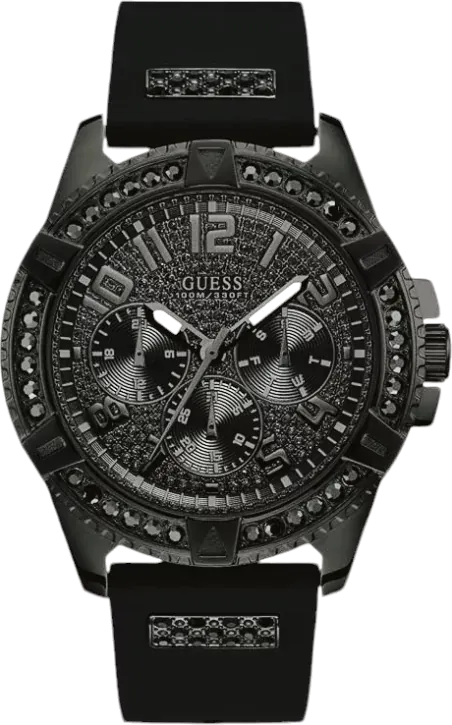 Guess Frontier Crystals Black Dial Black Silicone Strap Watch For Men - W1132G3
