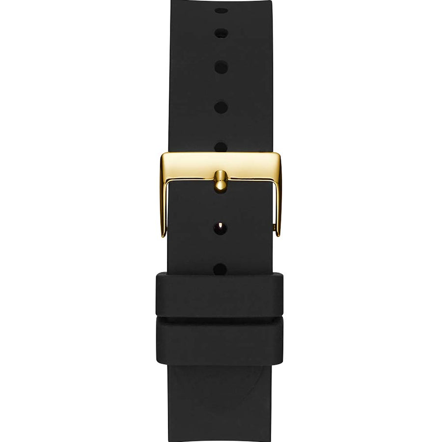 Guess Frontier Diamonds Gold Dial Black Rubber Strap Watch For Women - W1160L1