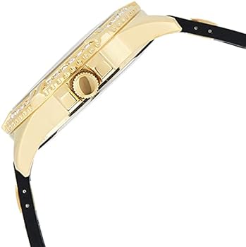 Guess Frontier Diamonds Gold Dial Black Rubber Strap Watch For Women - W1160L1