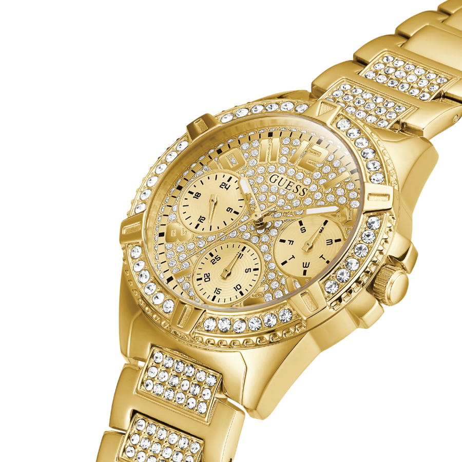 Guess Frontier Diamonds Gold Dial Gold Steel Strap Watch For Women - W1156L2