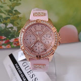 Guess Frontier Diamonds Rose Gold Dial Pink Rubber Strap Watch For Women - W1160L5