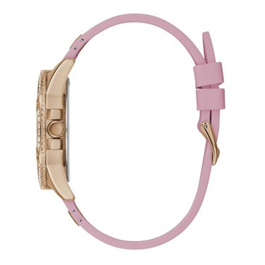 Guess Frontier Diamonds Rose Gold Dial Pink Rubber Strap Watch For Women - W1160L5