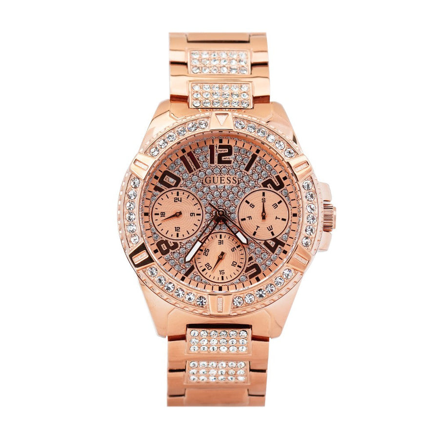 Guess Frontier Diamonds Rose Gold Dial Rose Gold Steel Strap Watch For Women - W1156L3