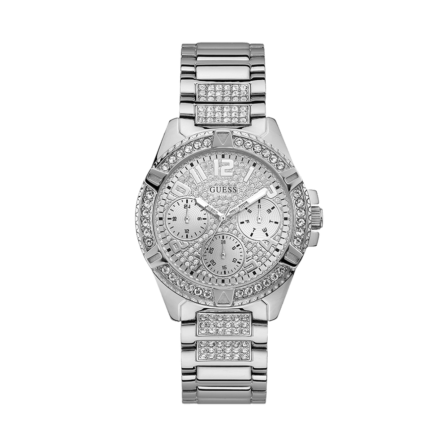 Guess Frontier Diamonds Silver Dial Silver Steel Strap Watch For Women - W1156L1