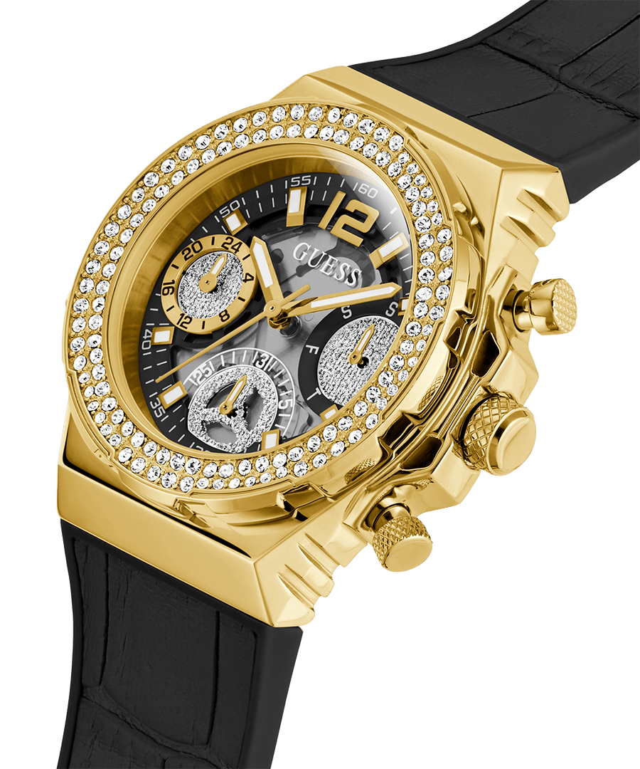 Guess Fusion Chronograph Black Dial Black Leather Strap Watch For Women - GW0553L4
