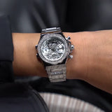 Guess Fusion Chronograph Crystals Silver Dial Silver Steel Strap Watch For Women - GW0552L1