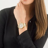 Guess Fusion Chronograph Gold Dial Gold Steel Strap Watch for Women - GW0552L2