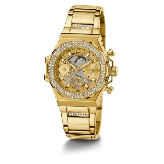 Guess Fusion Chronograph Gold Dial Gold Steel Strap Watch for Women - GW0552L2