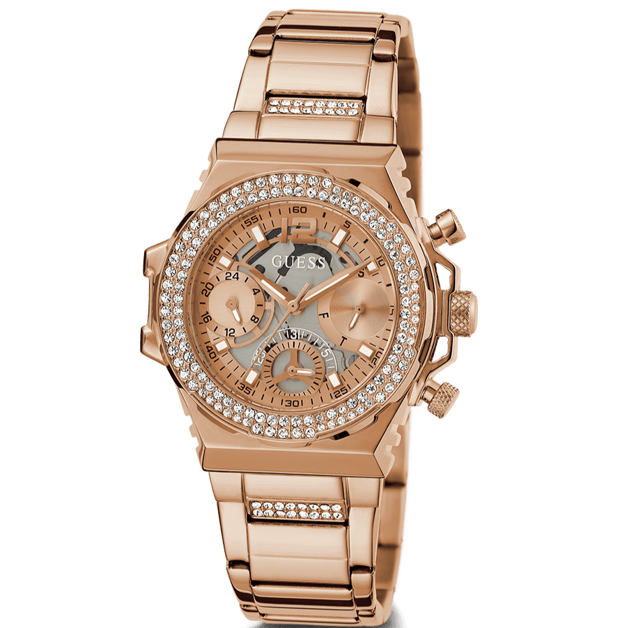 Guess Fusion Chronograph Rose Gold Dial Rose Gold Steel Strap Watch for Women - GW0552L3