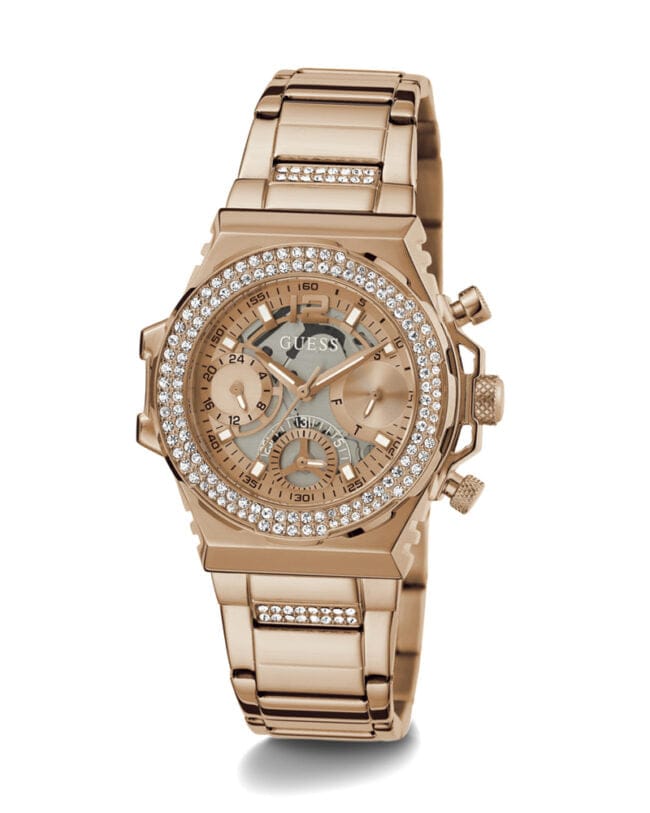 Guess Fusion Chronograph Rose Gold Dial Rose Gold Steel Strap Watch for Women - GW0552L3