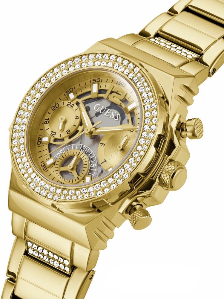 Guess Fusion Chronograph Gold Dial Gold Steel Strap Watch for Women - GW0552L2