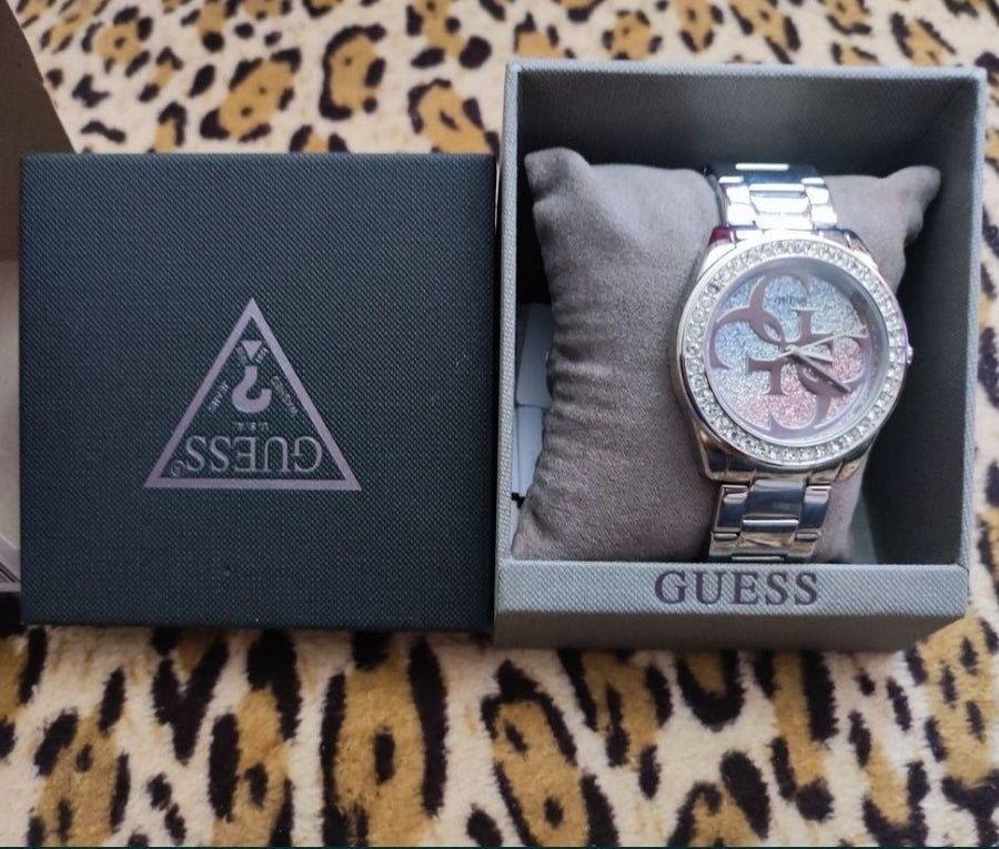 Guess G Twist Diamonds Silver Dial Silver Steel Strap Watch For Women - W1201L1
