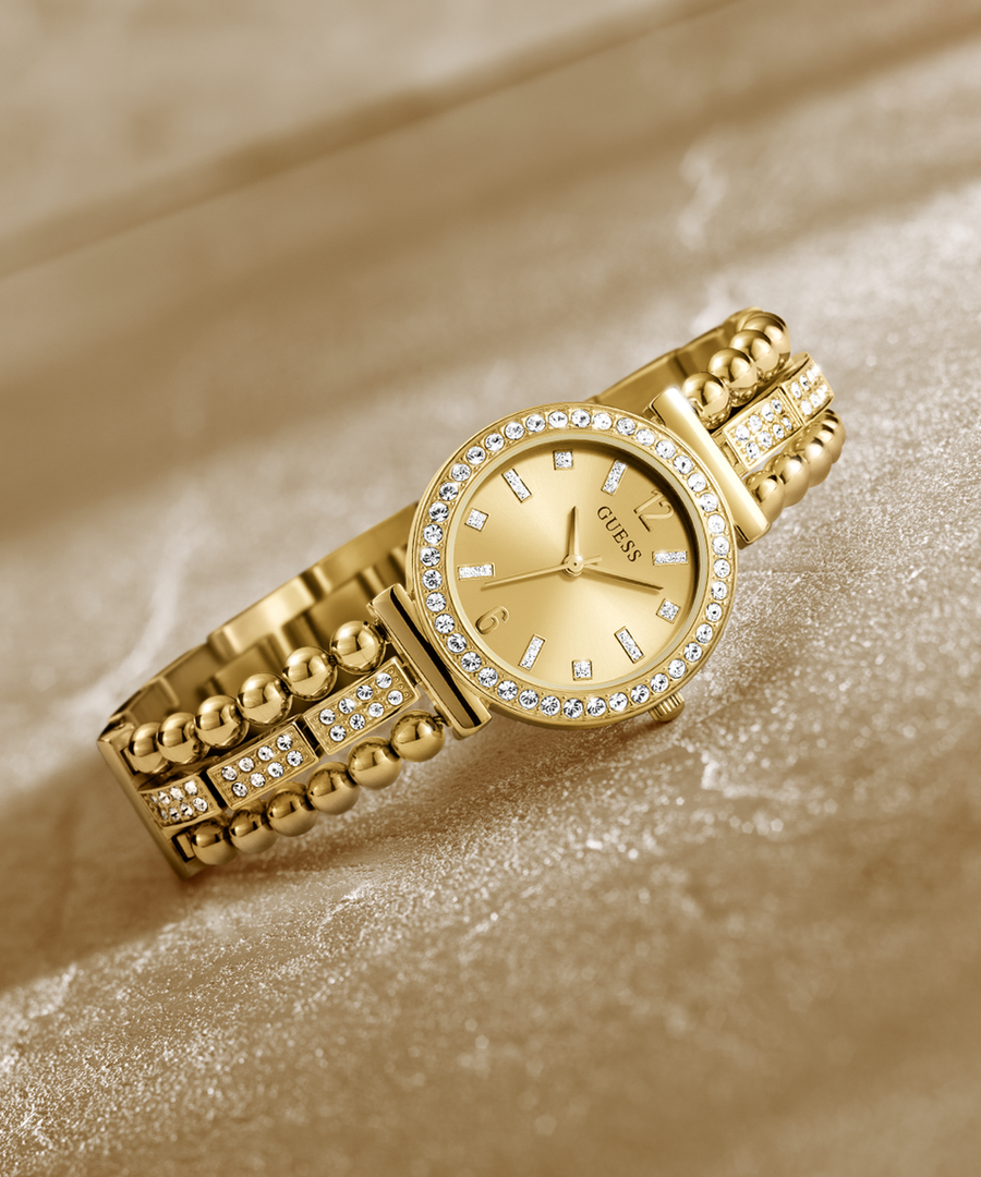 Guess Gala Diamonds Gold Dial Gold Steel Strap Watch for Women - GW0401L2