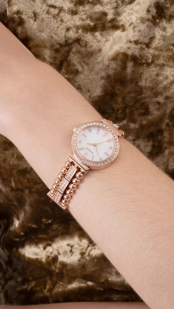 Guess Gala Diamonds Silver Dial Gold Steel Strap Watch for Women - GW0401L3