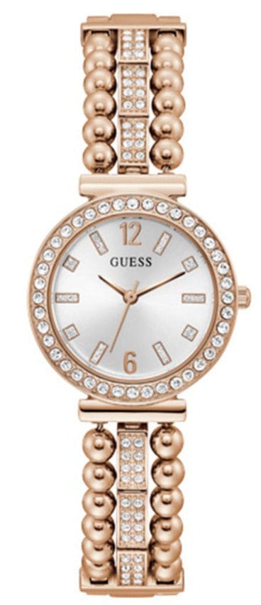 Guess Gala Diamonds Silver Dial Gold Steel Strap Watch for Women - GW0401L3