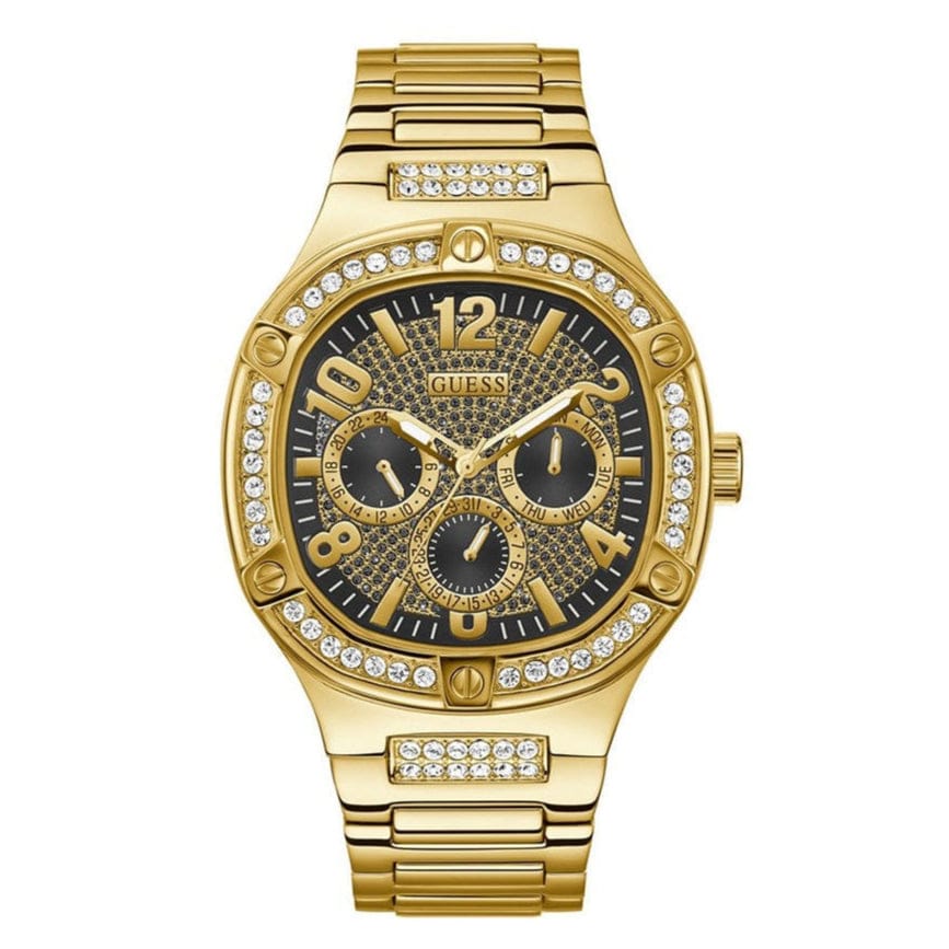 Guess Duke Glitz Crystals Gold Dial Gold Steel Strap Watch For Men - GW0576G2