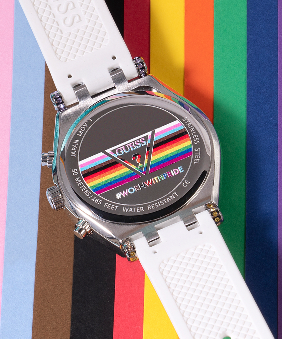 Guess Glitz Pride Limited Edition White Dial White Rubber Strap Watch for Women - GW0407L4