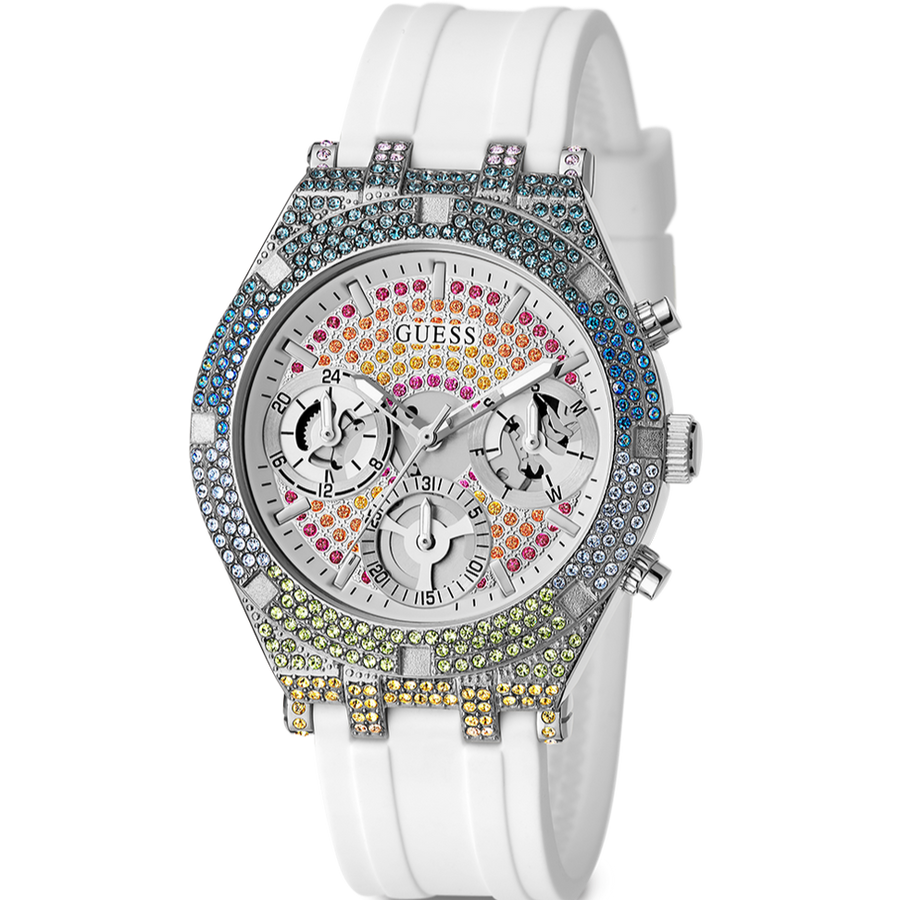 Guess Glitz Pride Limited Edition White Dial White Rubber Strap Watch for Women - GW0407L4