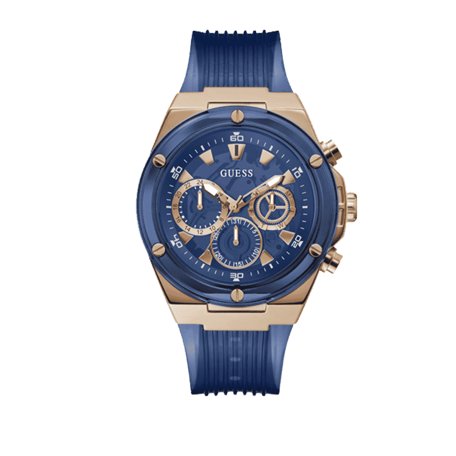 Guess Poseidon Chronograph Blue Dial Blue Silicone Strap Watch For Men - GW0425G3