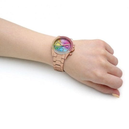 Guess Confetti Multifunction Multicolor Dial Rose Gold Steel Strap Watch For Women - GW0483L3