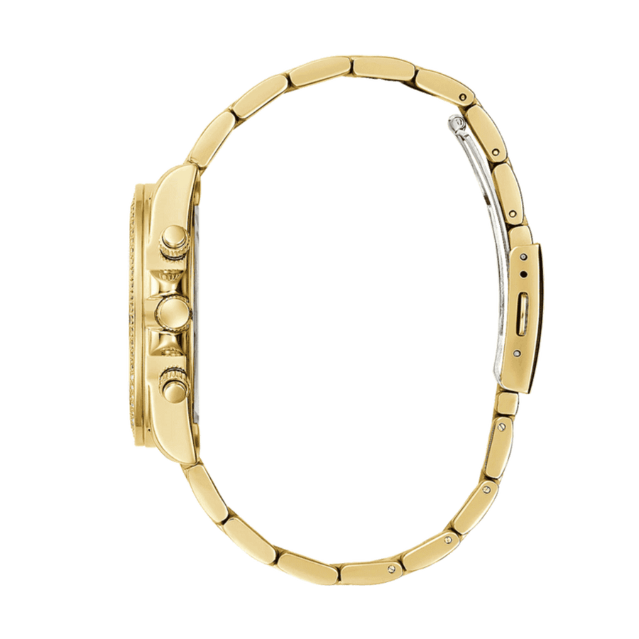 Guess Confetti Chronograph Rainbow Dial Gold Steel Strap Watch For Women - GW0483L4