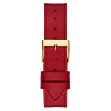 Guess Fame Quartz Gold Dial Red Leather Strap Watch For Women - GW0504L2