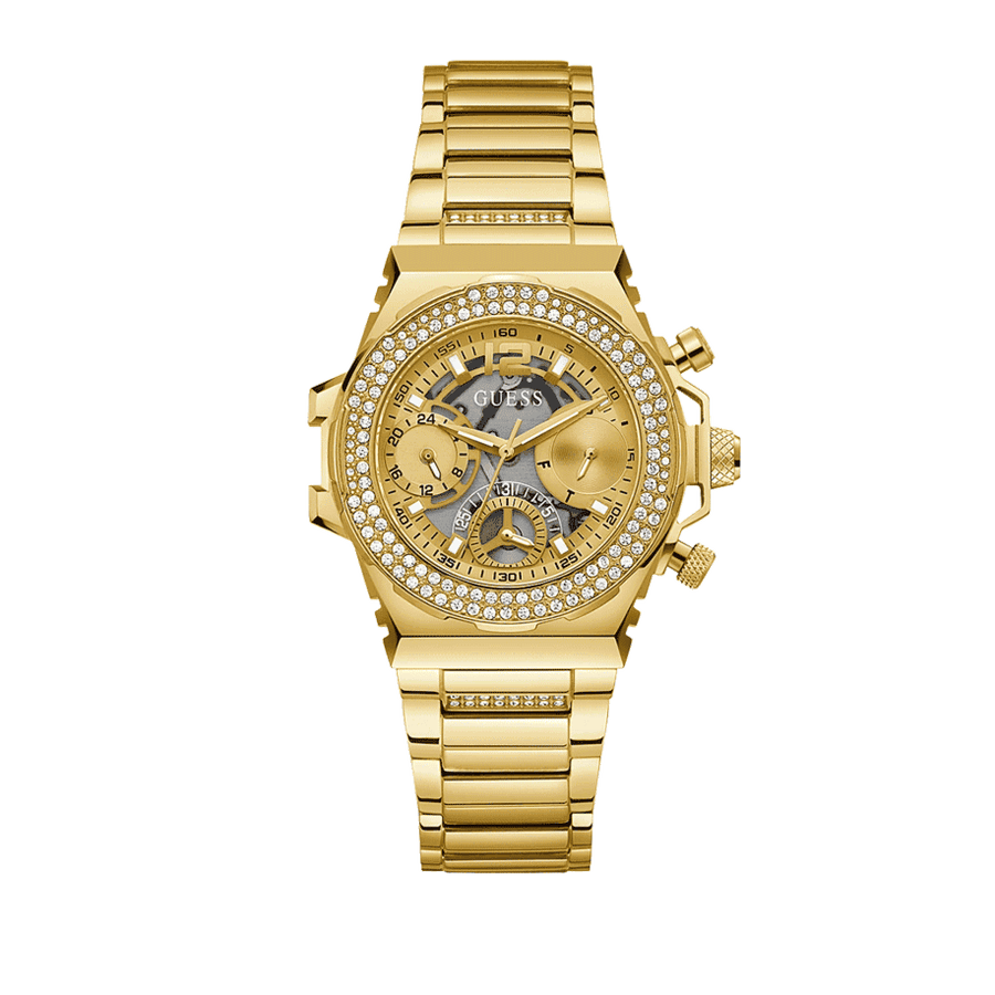 Guess Fusion Chronograph Gold Dial Gold Steel Strap Watch for Women - GW0552L2