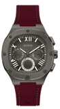 Guess Headline Multifunction Grey Dial Burgundy Silicone Strap Watch For Men - GW0571G4