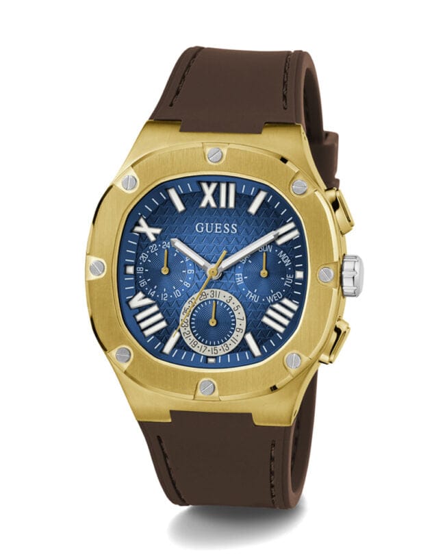 Guess Headline Chronograph Blue Dial Brown Silicone Strap Watch For Men - GW0571G5