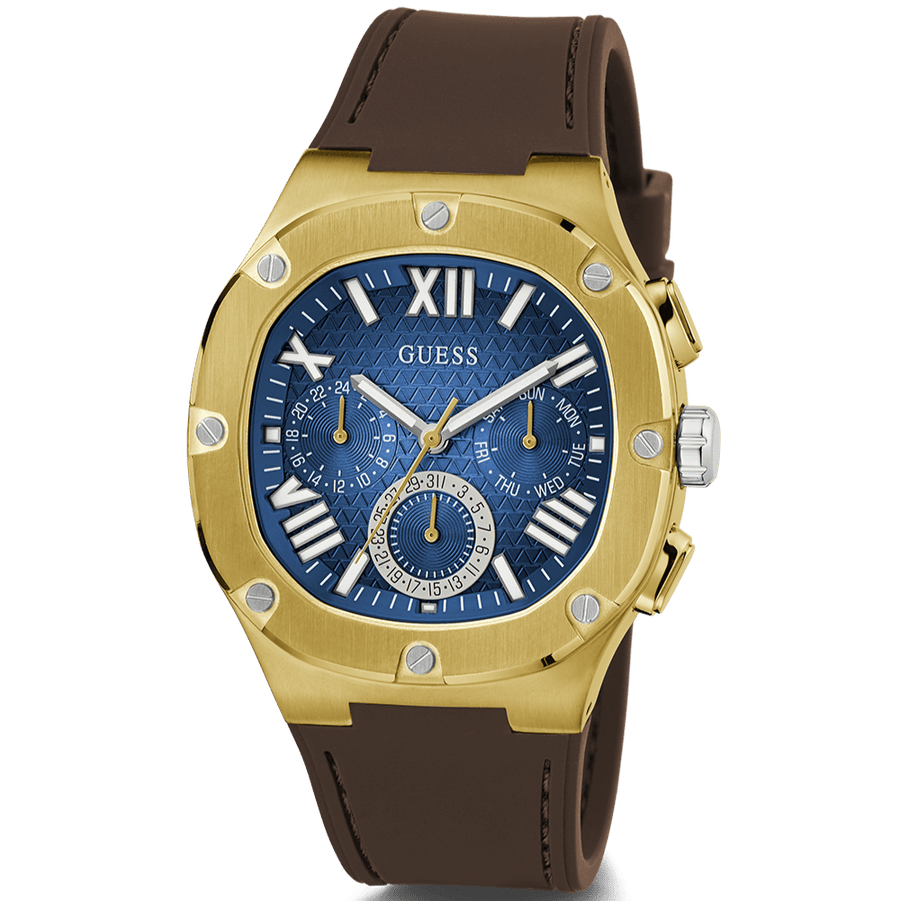 Guess Headline Chronograph Blue Dial Brown Silicone Strap Watch For Men - GW0571G5