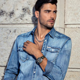 Guess Headliner Quartz Black Dial Grey Steel Strap Watch For Men - GW0572G5