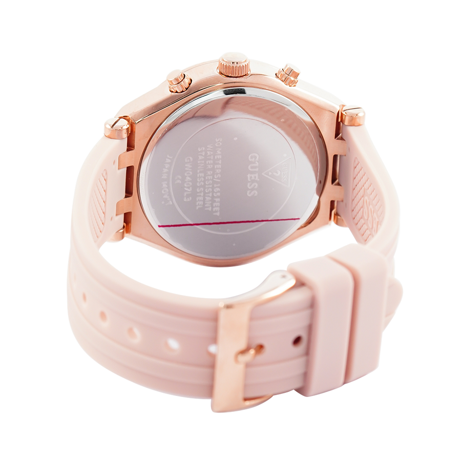 Guess Heiress Diamonds Rose Gold Dial Pink Rubber Strap Watch for Women - GW0407L3