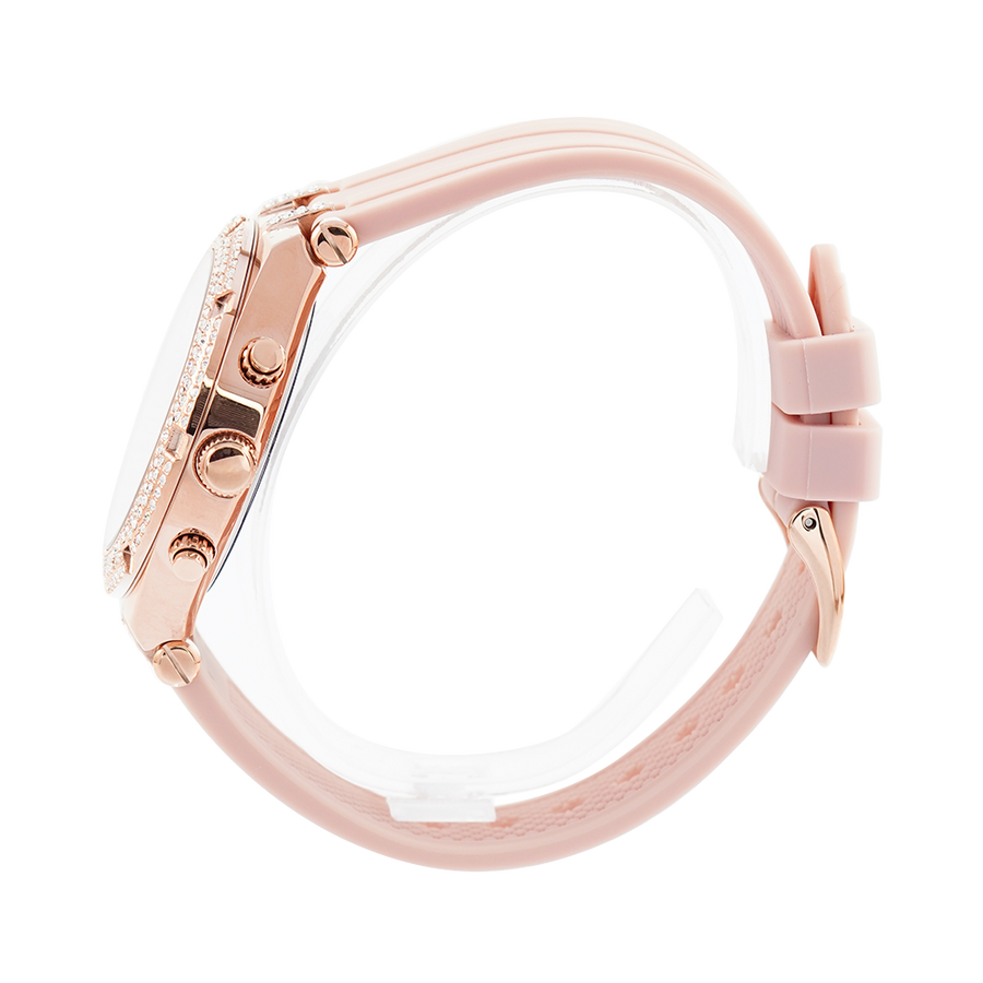 Guess Heiress Diamonds Rose Gold Dial Pink Rubber Strap Watch for Women - GW0407L3