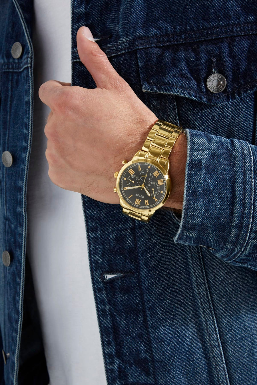 Guess Hendrix Multifunction Black Dial Gold Steel Strap Watch for Men - W1309G2