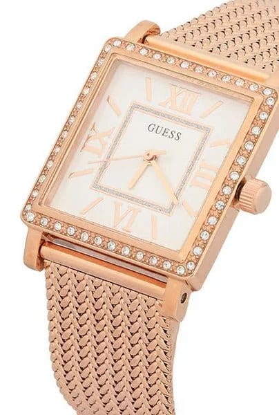 Guess Highline Off White Dial Rose Gold Stainless Steel Mesh Strap Watch For Women - W0826L3