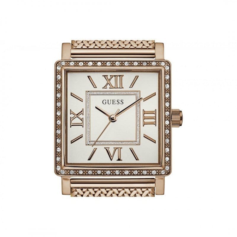 Guess Highline Off White Dial Rose Gold Stainless Steel Mesh Strap Watch For Women - W0826L3