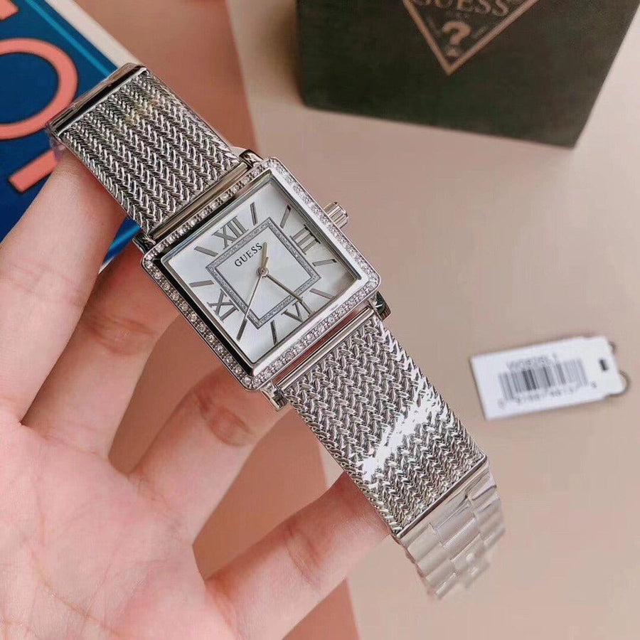 Guess Highline White Dial Silver Mesh Bracelet Watch For Women - W0826L1