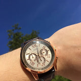 Guess Horizon Quartz Champagne Dial Brown Leather Strap Watch For Women - W0380G4