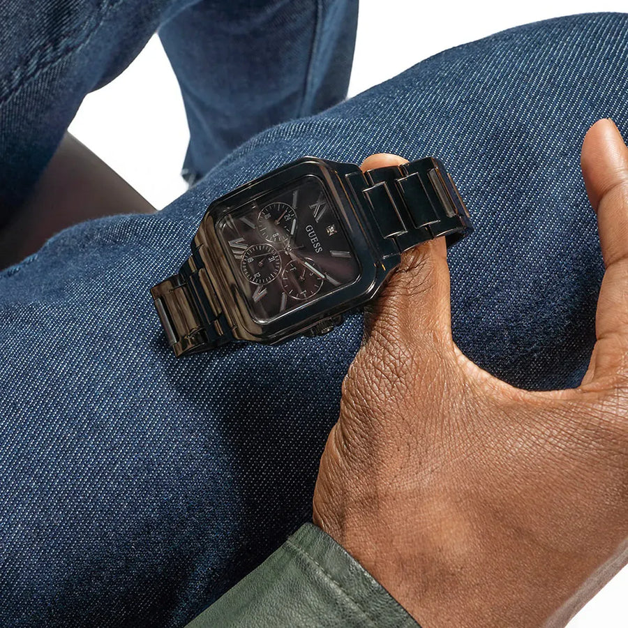 Guess Integrity Analog Black Dial Black Steel Strap Watch for Men - GW0631G2