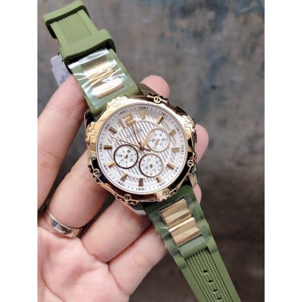 Guess Interpid 2 Golden Dial Two Tone Silicon Strap Watch For Women - W0325L5