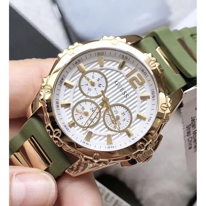 Guess Interpid 2 Golden Dial Two Tone Silicon Strap Watch For Women - W0325L5
