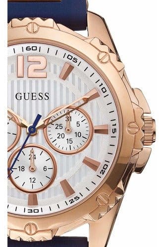 Guess Interpid White & Rose Gold Dial Blue Silicone Strap Watch For Women - W0325L8