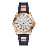 Guess Interpid White & Rose Gold Dial Blue Silicone Strap Watch For Women - W0325L8