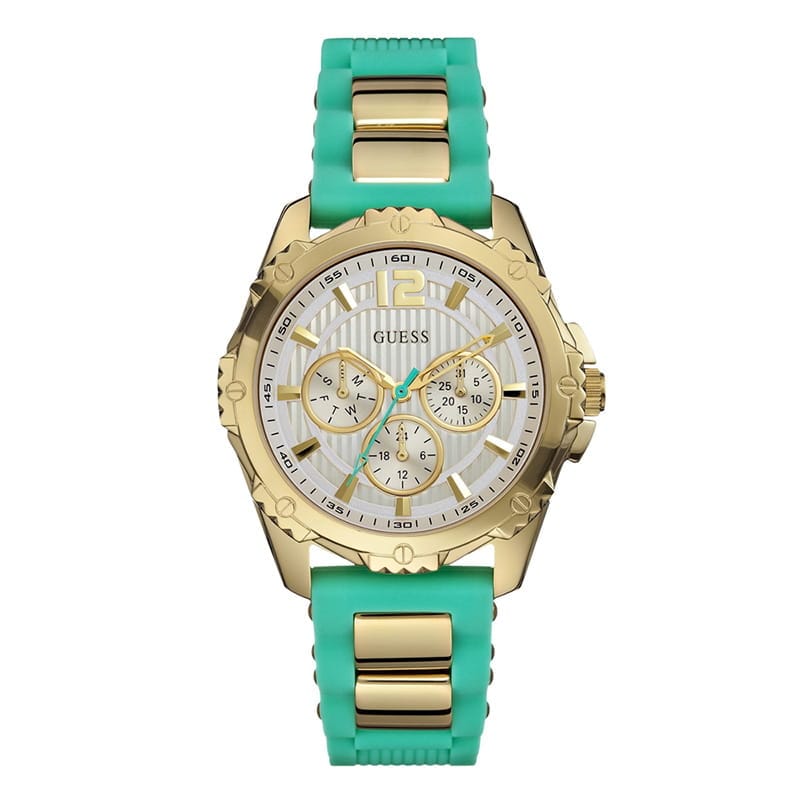 Guess Intrepid 2 Silver Dial Two Tone Rubber Strap Watch For Women - W0325L4