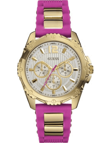 Guess Intrepid White Dial Two Tone Silicon Strap Watch For Women - W0325L3