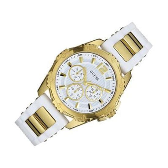 Guess Intrepid White Dial Two Tone Silicone Strap Watch For Women - W0325L2