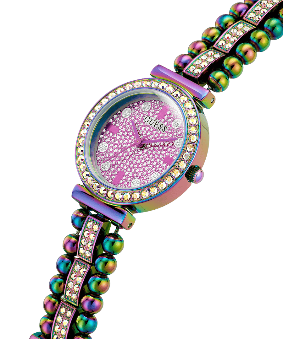 Guess Intricate Iridescent Crystals Purple Dial Purple Steel Strap Watch for Women - GW0401L4